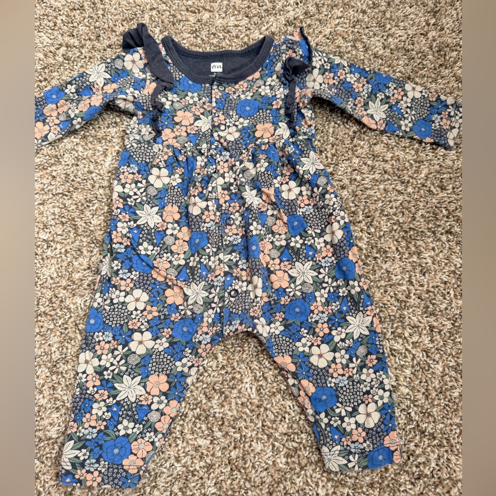 Tea Collection Floral Kids One Piece in Blue and Cream